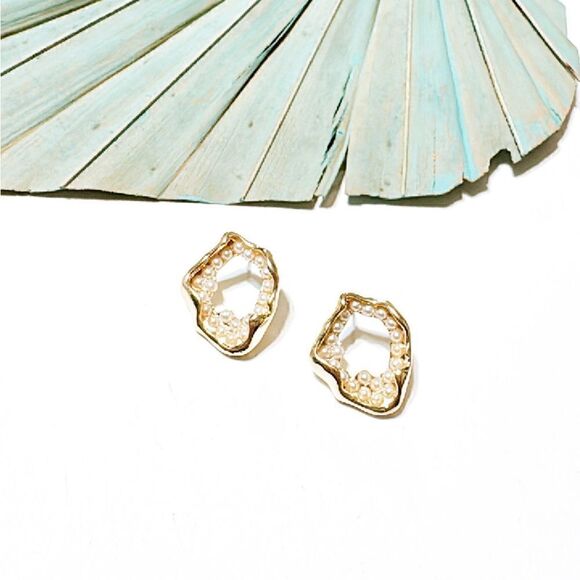 Geo pearl stud earrings S647 - Picture 1 of 4